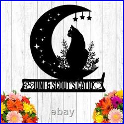 Cat And Moon Metal Sign Personalized, Moon Cat Sign Home Metal Sign Decor