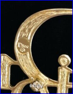 Christian Dior women's signed gold-tone monogram rare Vtg style logo brooch pin