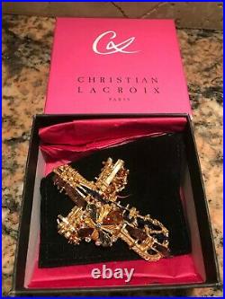 Christian Lacroix Vintage Metal Large Pin Brooch Cross Signed, Box Bag
