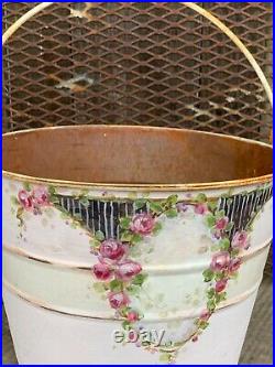 Christie Repasy Original Hand Painted Vintage Metal Sap Bucket Roses