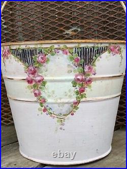 Christie Repasy Original Hand Painted Vintage Metal Sap Bucket Roses