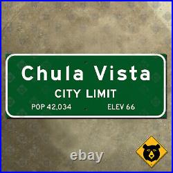 Chula Vista California city limit sign boundary highway road sign 1960 27x11