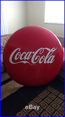 Coca Cola Button Pop Sign Vintage 1950's 48 Metal/Porcelain Original