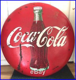 Coca-Cola Metal Button Sign, 36 diameter, Vintage Coke Advertising