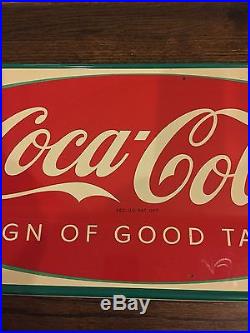 Coca Cola VINTAGE FISHTAIL TIN METAL SIGN GORGEOUS UNHUNG beautiful! 30 LAST 1