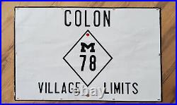 Colon Michigan M-78 embossed highway guide sign village limits 1920s 30x20 2141
