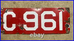 Connecticut 1910 license plate C 961 porcelain white on red Ford Model T