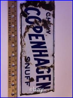 Copenhagen Snuff Vintage Porcelain Over Metal Sign Double Sided