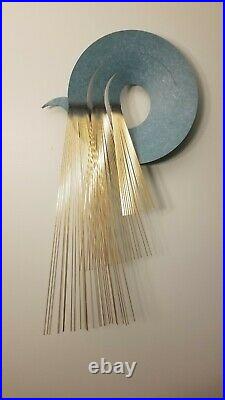 Curtis C. Jere Large Vintage Metal Wall Sculpture Turquoise Wave signed, 1987