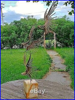 Curtis C. Jere signed Vintage MCM Metal art sculpture of three eagles in flight