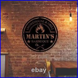 Custom Barbeque Metal Sign, Personalized BBQ Metal Wall Art, Smokehouse Metal Sign