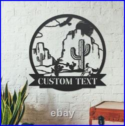 Custom Cactus Desert Mountain Metal Wall Art, Metal Wall Signs, Cactus Sign