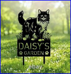 Custom Cat Metal Memorial Garden Stake, Personalized Pet Grave Marker Name Sign