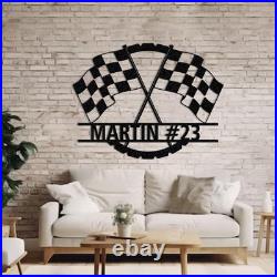 Custom Checkered Flag Racing Sign, Checkered Flag Monogram Metal Art Custom Checkered Flag Racing Sign, Checkered Flag Monogram Metal Art