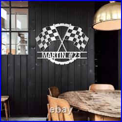 Custom Checkered Flag Racing Sign, Checkered Flag Monogram Metal Art Custom Checkered Flag Racing Sign, Checkered Flag Monogram Metal Art