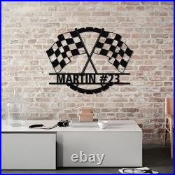 Custom Checkered Flag Racing Sign, Checkered Flag Monogram Metal Art Custom Checkered Flag Racing Sign, Checkered Flag Monogram Metal Art