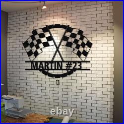 Custom Checkered Flag Racing Sign, Checkered Flag Monogram Metal Art Custom Checkered Flag Racing Sign, Checkered Flag Monogram Metal Art