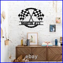 Custom Checkered Flag Racing Sign, Checkered Flag Monogram Metal Art Custom Checkered Flag Racing Sign, Checkered Flag Monogram Metal Art