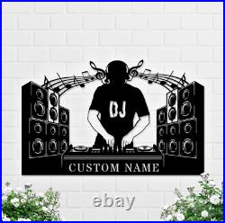 Custom DJ Disc Jockey Music Metal Sign Personalized Deejay Headphones Name Sign
