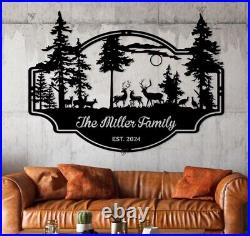 Custom Deer Forest Metal Sign, Personalized Deer Family Name Sign, Farm Sign