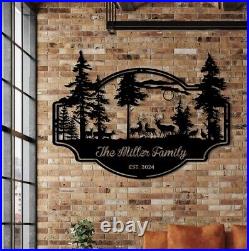 Custom Deer Forest Metal Sign, Personalized Deer Family Name Sign, Farm Sign