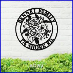 Custom Flowers Metal Sign w Name & Address