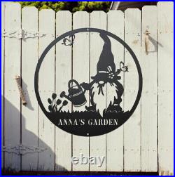 Custom Gnome Metal Sign, Gnome Metal Art, Gnome Monogram, Garden Gnome Metal Sign