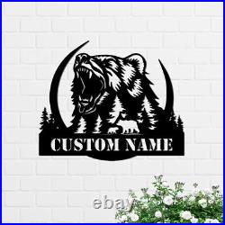 Custom Grizzly Bear Metal Sign, Personalized Angry Bear Name Sign, Wildlife Lover