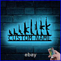 Custom Gun Metal Sign LED Light, Gun Metal Wall Art, Personalized Armory Sign