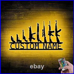 Custom Gun Metal Sign LED Light, Gun Metal Wall Art, Personalized Armory Sign