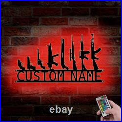 Custom Gun Metal Sign LED Light, Gun Metal Wall Art, Personalized Armory Sign