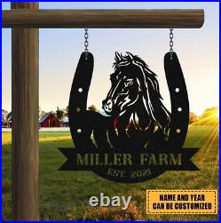 Custom Horseshoe Metal Sign, Personalized Horse Name Plate Sign, Horse Barn Decor