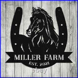 Custom Horseshoe Metal Sign, Personalized Horse Name Plate Sign, Horse Barn Decor