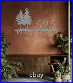 Custom Metal Address Sign, Personalized Pine Tree Number Sign, Address Metal Sign