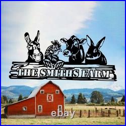 Custom Metal Farm Sign, Metal Chicken Cow Donkey Rabbit Sign, Ranch Metal Sign