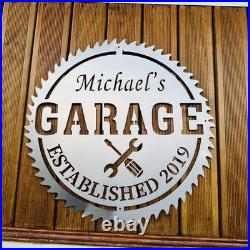 Custom Metal Garage Sign with Name Personalized Dad Workshop & Man Cave Decor