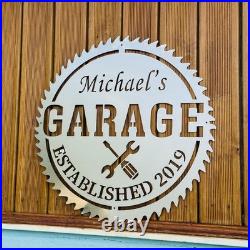 Custom Metal Garage Sign with Name Personalized Dad Workshop & Man Cave Decor