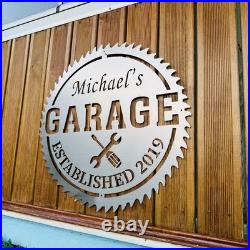 Custom Metal Garage Sign with Name Personalized Dad Workshop & Man Cave Decor