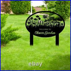 Custom Metal Garden Sign Flower Design, Personalized Garden Sign, Outdoor Sign