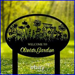 Custom Metal Garden Sign Flower Design, Personalized Garden Sign, Outdoor Sign
