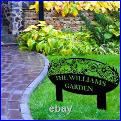 Custom Metal Garden Sign, Flower Sign with Stakes, Personalized Garden Decor