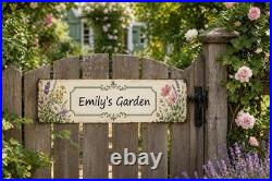 Custom Metal Garden Sign Personalized Floral Name Plate Vintage Wall Art Gift
