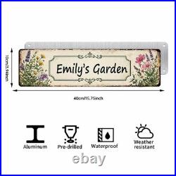Custom Metal Garden Sign Personalized Floral Name Plate Vintage Wall Art Gift