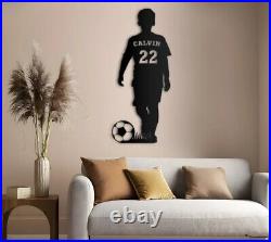 Custom Name Soccer Player Wall Metal Sign LED, Personalized Boy Name Sign Decor