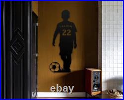 Custom Name Soccer Player Wall Metal Sign LED, Personalized Boy Name Sign Decor