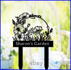 Custom Poppy Flowers Garden Sign with Stake, Flower Garden Sign, Gardener Name