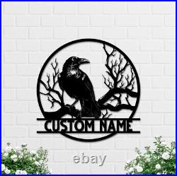 Custom Raven Metal Wall Art, Personalized Black Crow Metal Sign, Metal Crow Sign