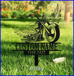 Custom Rider Memorial Metal Stake, Motorcycle with Wings Metal Sign, Biker Gift