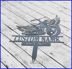 Custom Rider Memorial Metal Stake, Motorcycle with Wings Metal Sign, Biker Gift