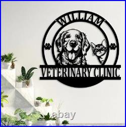 Custom Veterinarian Metal Wall Art, Vet Name Sign, Dog Cat Clinic Metal Sign